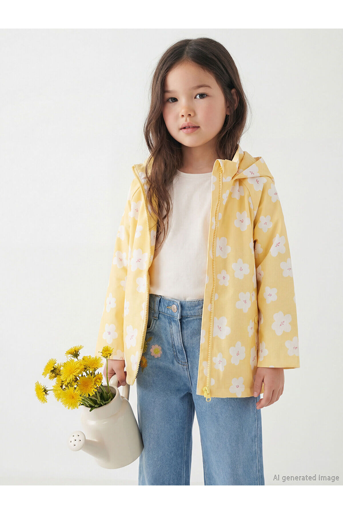 LC Waikiki Sarı Çiçekli Kız Çocuk Mont fotoğrafı 2 (önizleme)