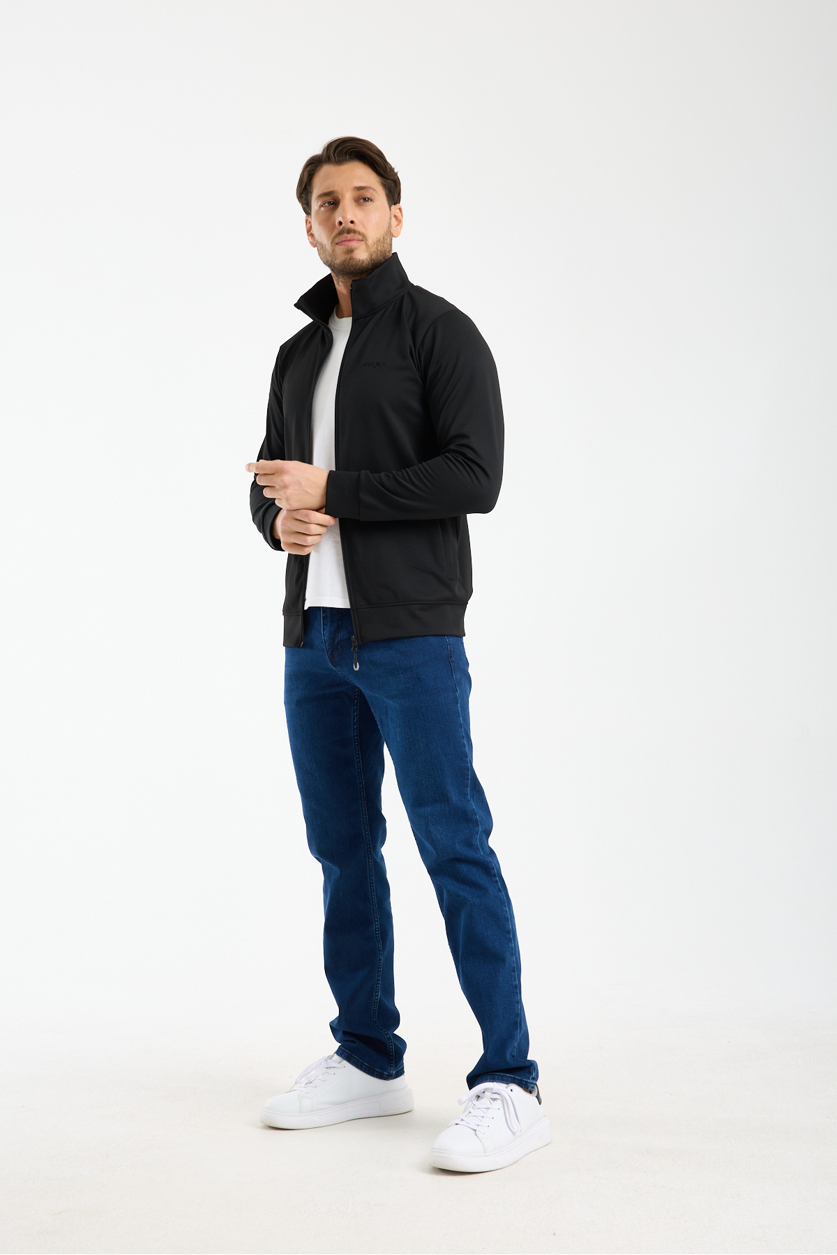 RDR-X Erkek Siyah Dalgıç Kumaş Tam Fermuarlı Sweatshirt - Eşofman Üstü görsel 8