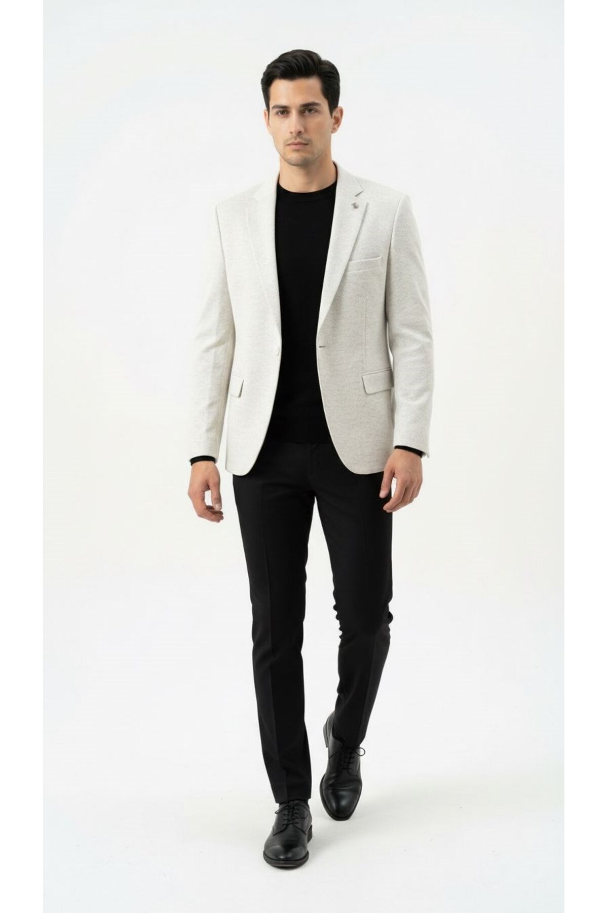 Plus Scorpion Erkek Karyağdı Desenli Slim Fit Blazer Ceket, Siyah & Bej, Şık Günlük ve Ofis Kombin görsel 4
