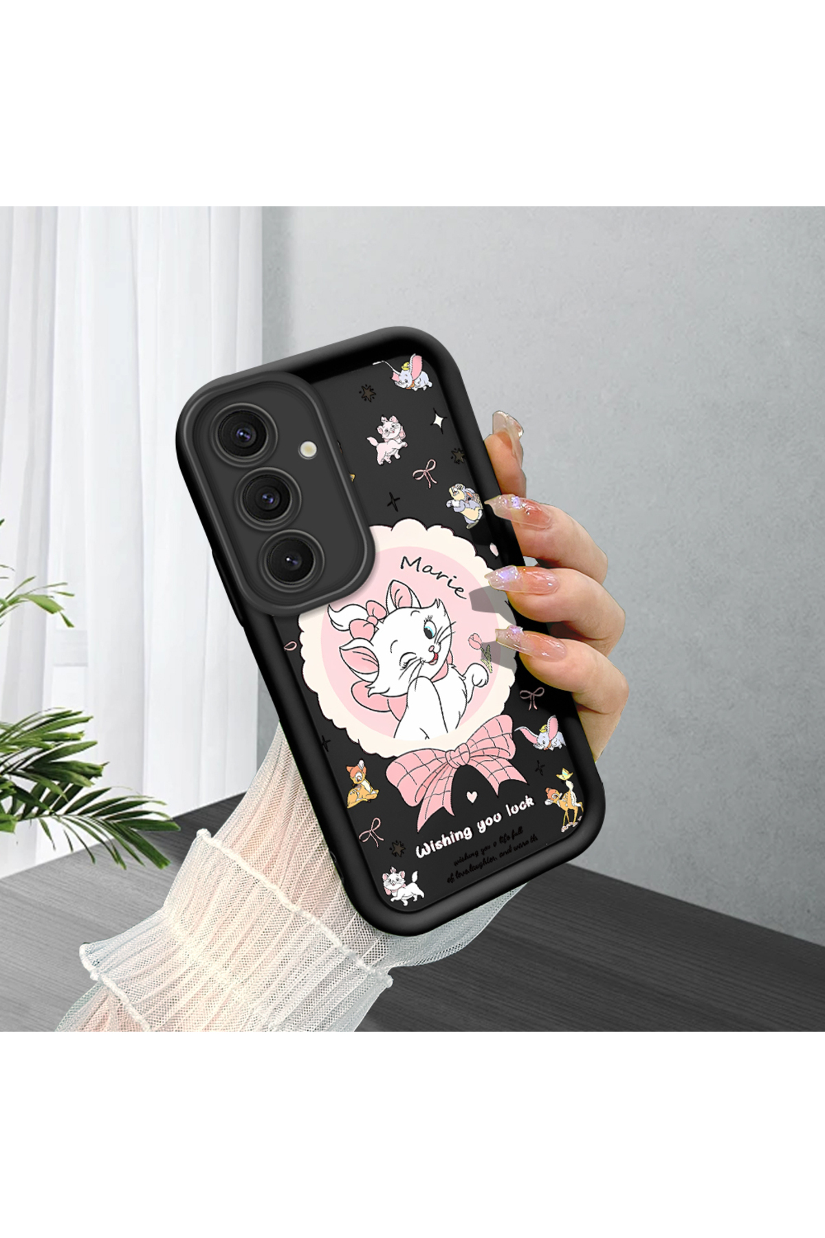Samsung Galaxy S24 Plus Compatible Silicone Material Shockproof Black Color Case Cute Cat