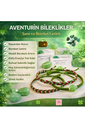 Crystal Atelier Sertifikalı Aventurin Yeşil Doğal Taş Makrome Bileklik - Para...