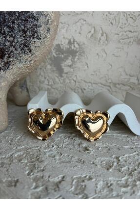 Rimba Kalp Dolgulu Gold Küpe