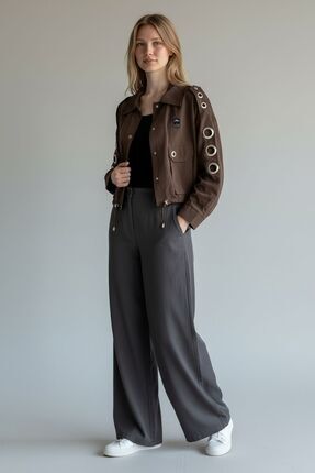 gzar Kadın Kahverengi Metal Detaylı Kısa Ceket