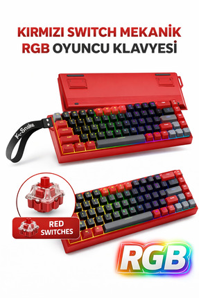 MAMBASNAKE 68 Tuş Red Switch RGB Mekanik Oyuncu Klavyesi – Hot Swapple, Renkl...
