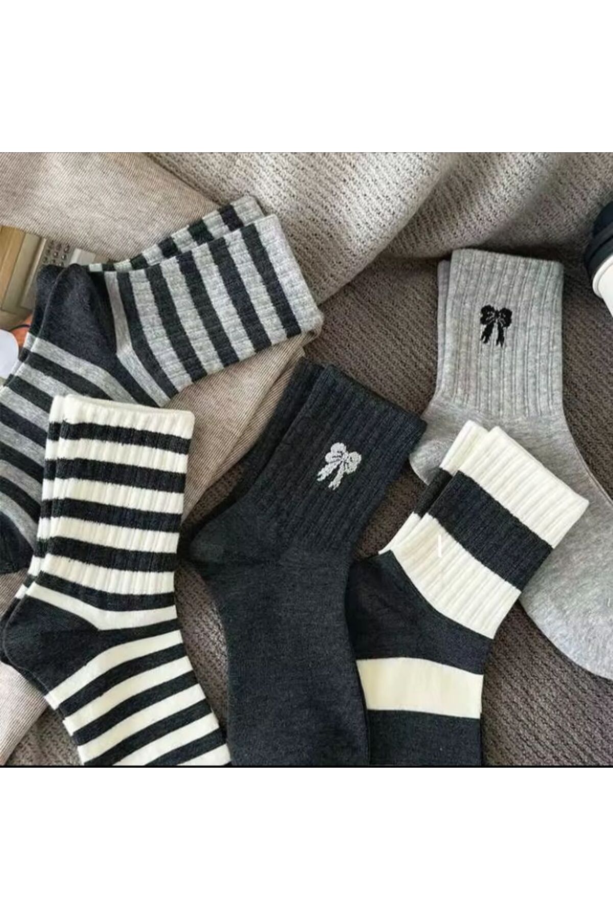 Çorap Kurdu 5'li Ekonomik Paket Fiyonk Detaylı Kadın Tenis Çorap Set görsel 2