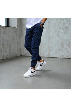 Gür Kargo Cepli Erkek Lacivert Pantolon Bel Lastik Paça Lastik Likralı