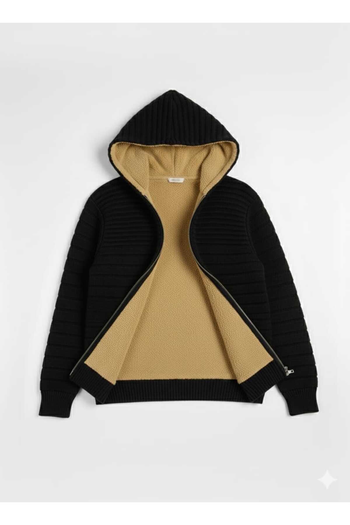 KMKkombin  ERKEK PREMİUM SERİ İÇİ KÜRKLÜ KAPÜŞONLU ÖRME HIRKA - Görsel 2