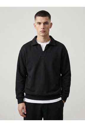 da collection Erkek Oversize Sweatshirt Gömlek Yaka