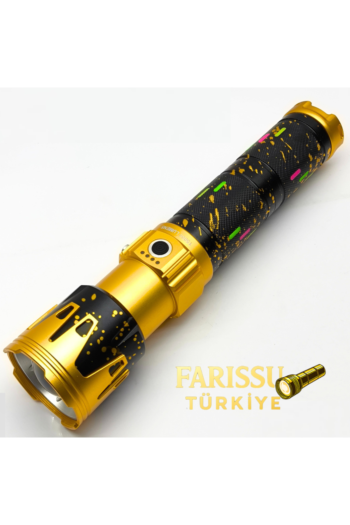 farissu 15000 Lümen Ateş Yakabilen Zoomlu El Feneri 15600 mAh