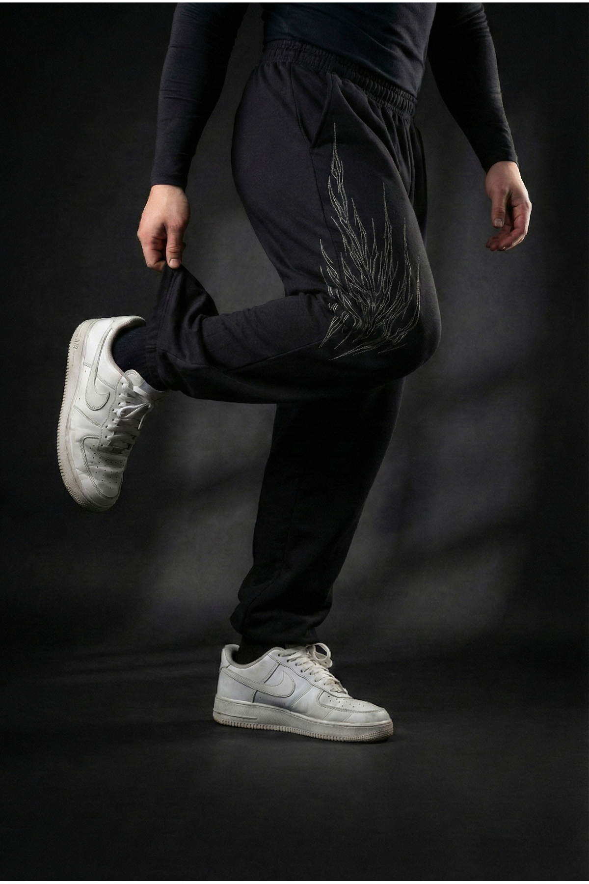 Liber  Fire - Erkek Siyah Baskılı Eşofman Altı Rahat Kesim Cepli Jogger