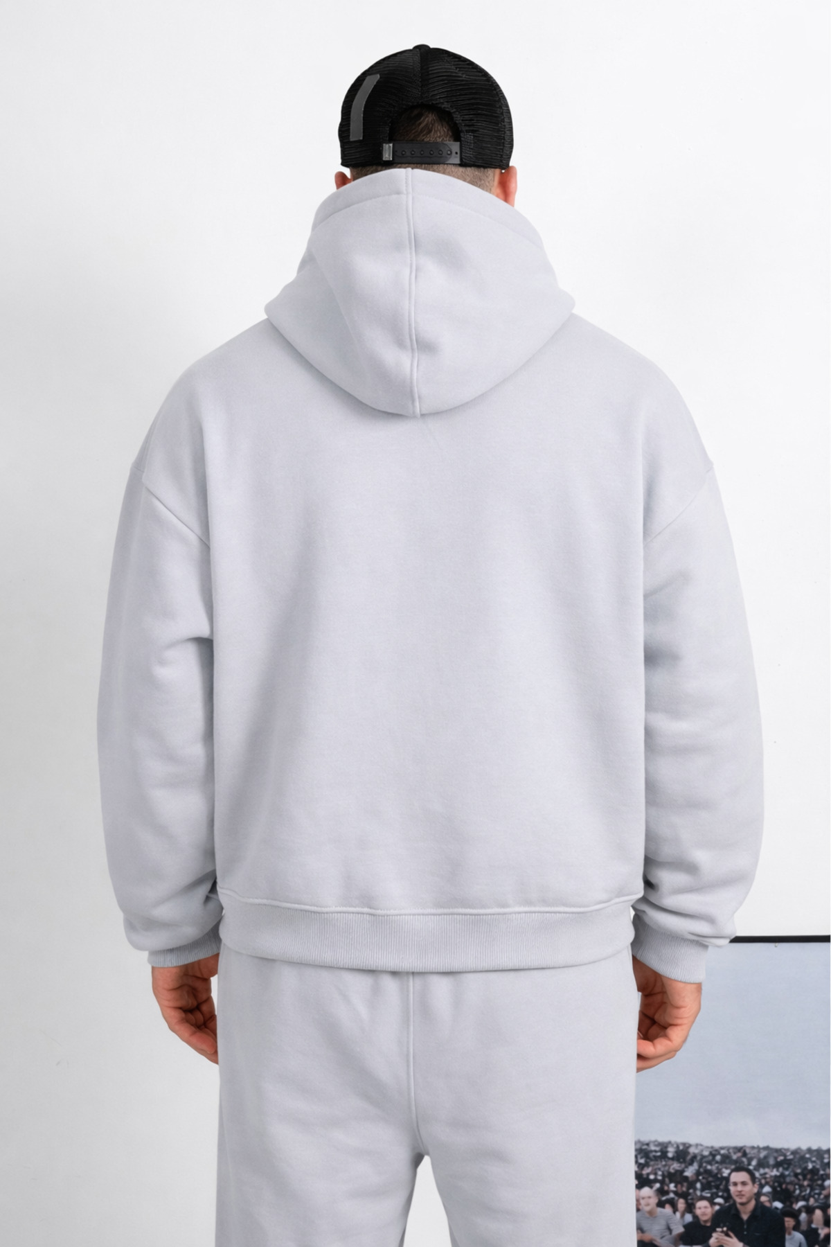 Erkek Oversize Kalın Fermuarlı Düz Hırka — خاکستری BRNHRK031 — تصویر 2 از 2