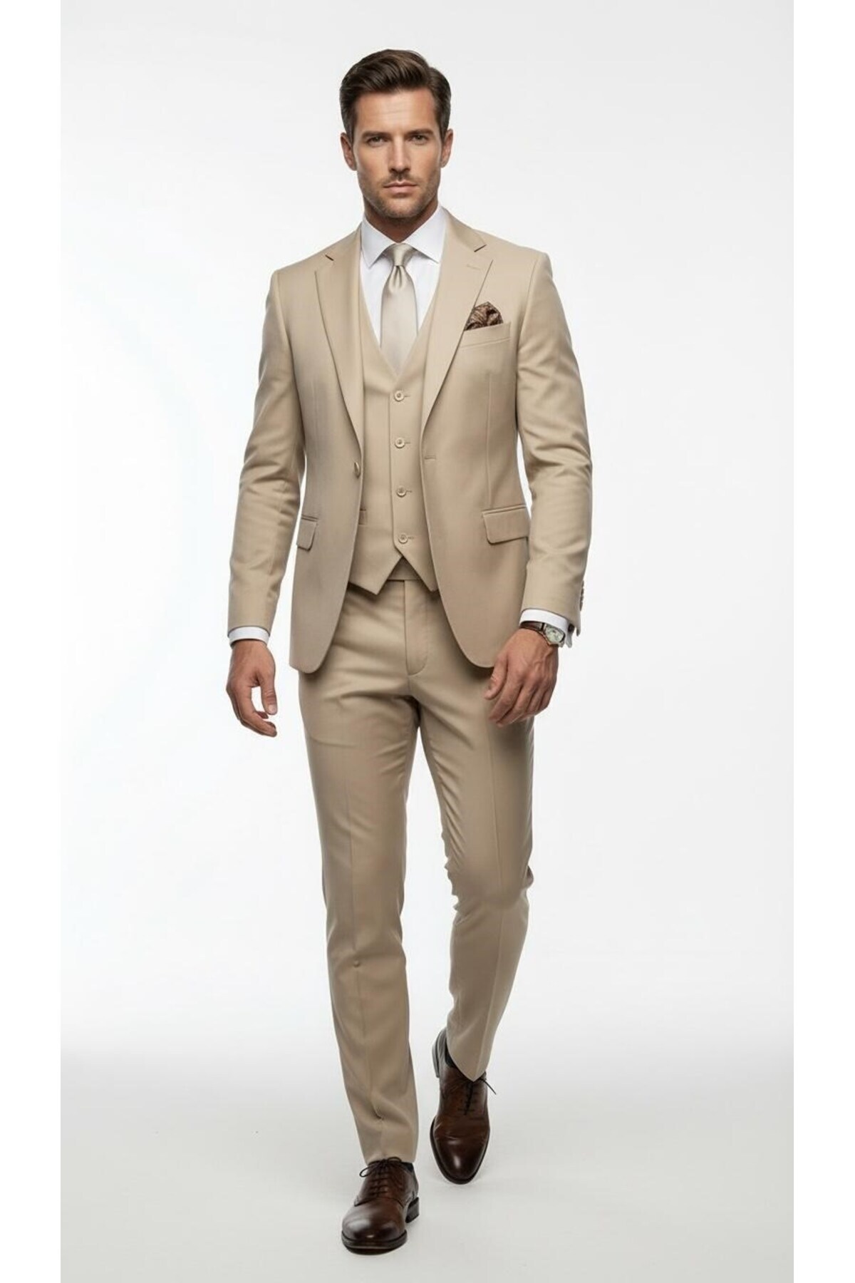 Plus Scorpion Erkek 3 Parça Slim Fit Takım Elbise –Klasik Likralı Kumaş, Tek Düğme, Çift Yırtmaçlı Modern Kesim (