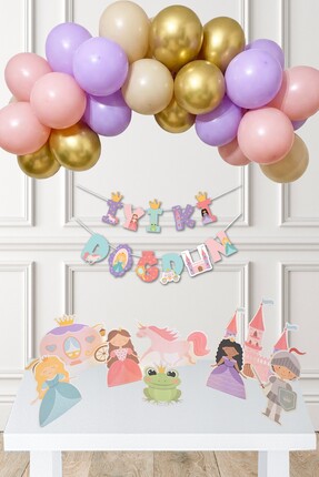PEKSHOP Prenses Tema Doğum Günü Balon Zinciri ve Masa Süsleri Seti - Set218