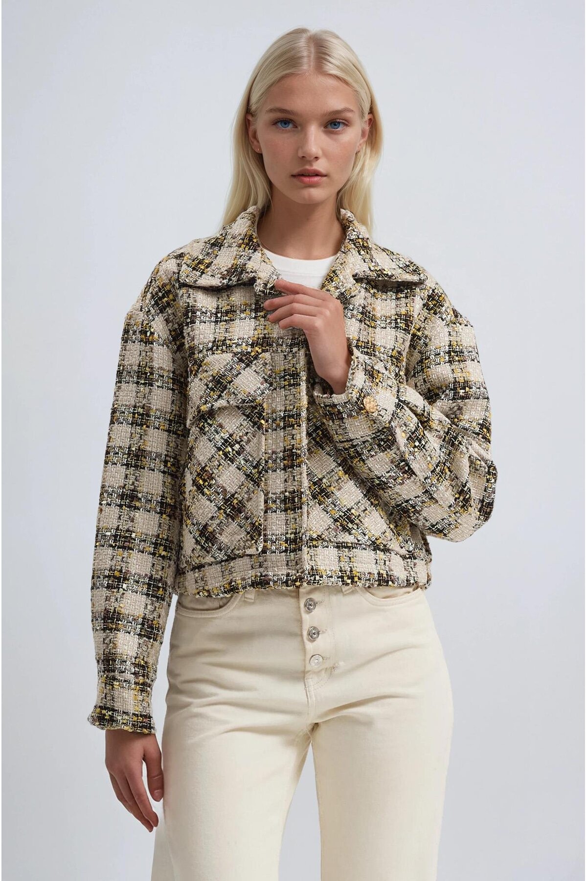 Lijuri  Ekoseli Kısa Tüvit Ceket 6184 - Görsel 4