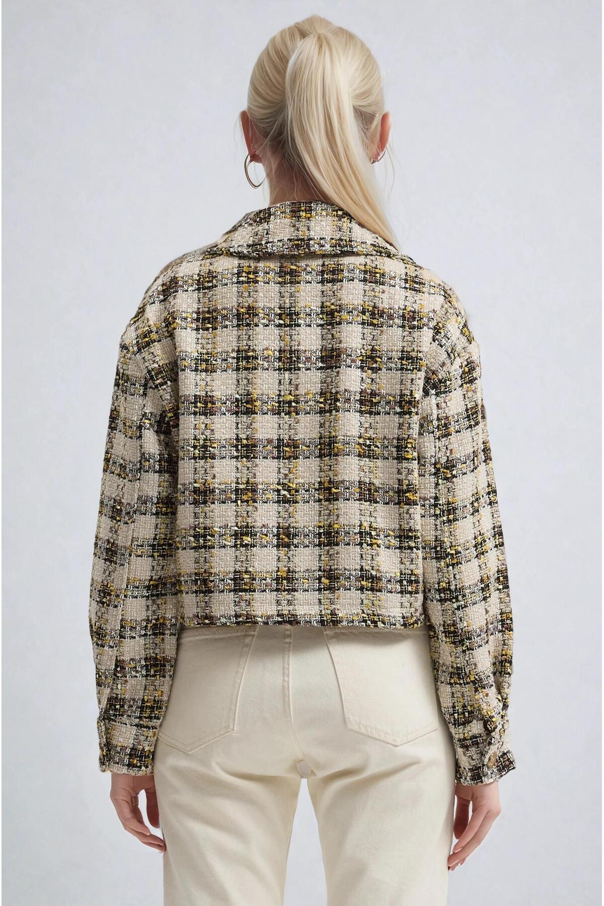 Lijuri  Ekoseli Kısa Tüvit Ceket 6184 - Görsel 7