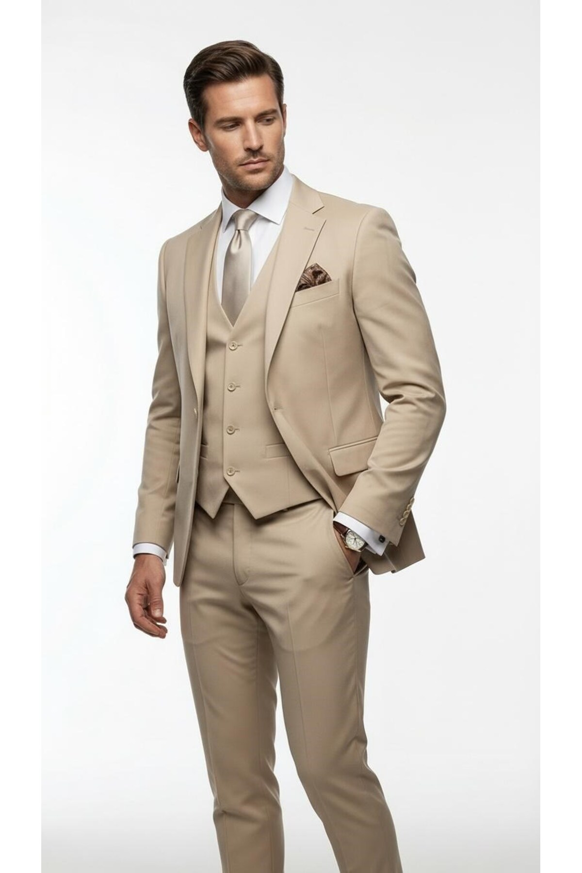 Plus Scorpion Erkek 3 Parça Slim Fit Takım Elbise –Klasik Likralı Kumaş, Tek Düğme, Çift Yırtmaçlı Modern Kesim ( görsel 2