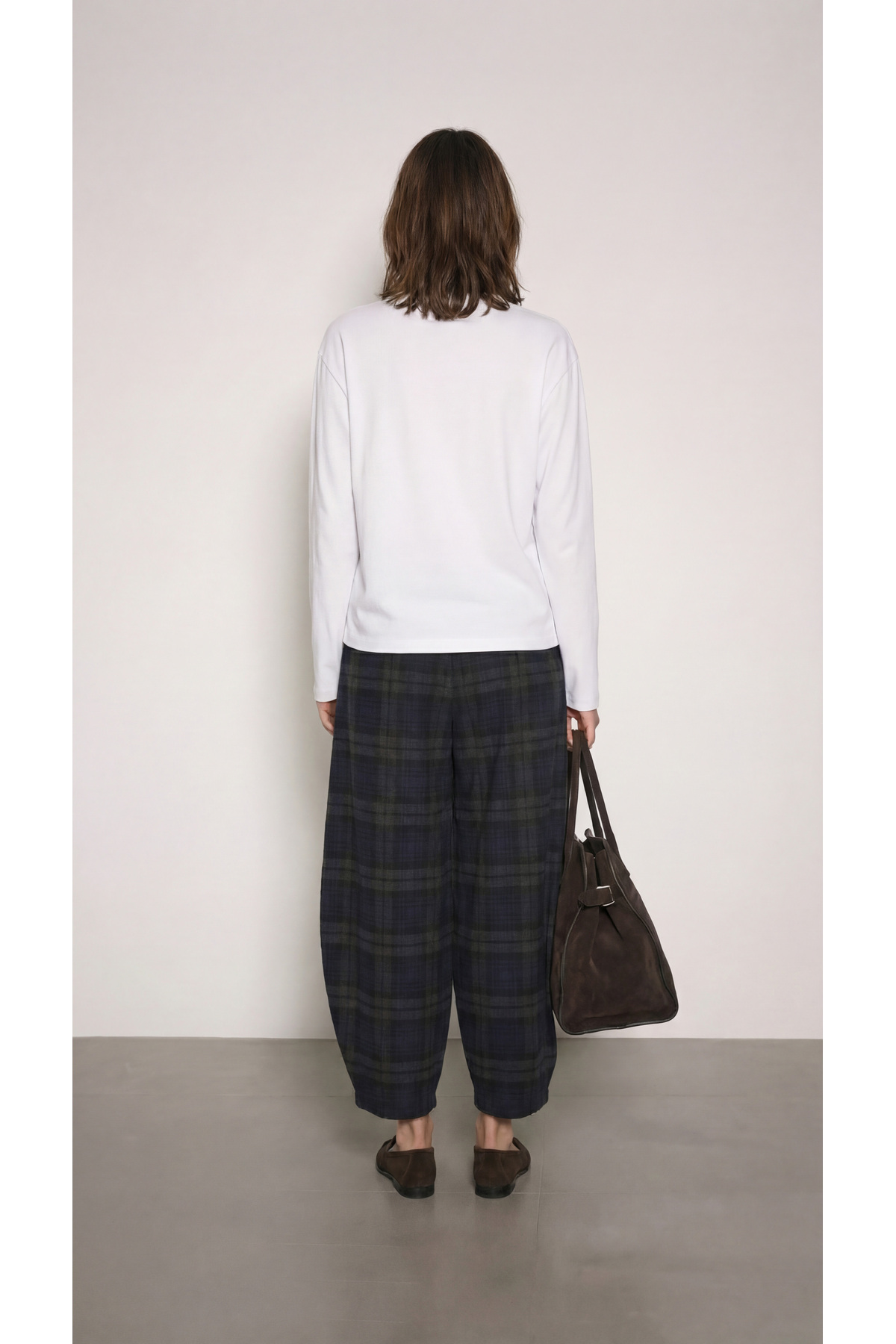 BABOKAH  Dökümlü Geniş Paça Ekose Pantolon - Görsel 3