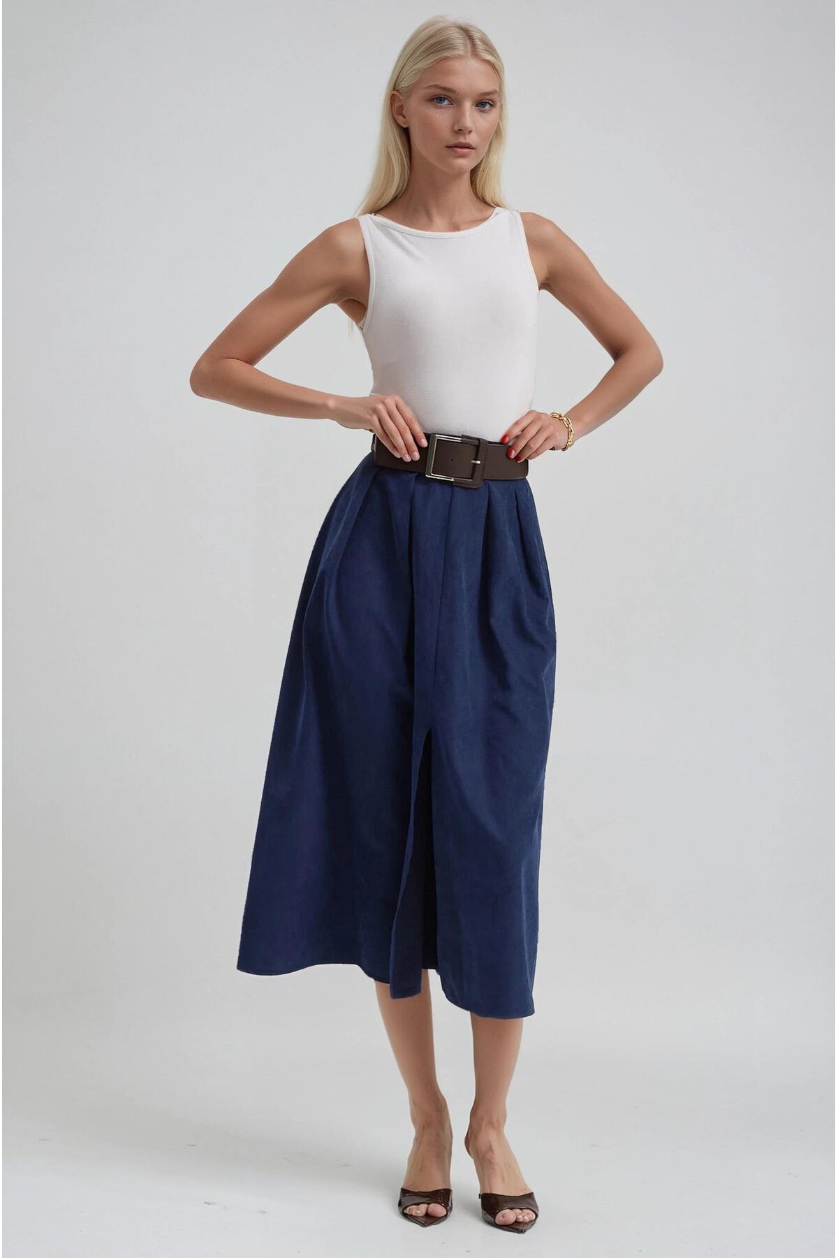 Lijuri  Kalın Toka Kemerli Yırtmaçlı Etek 4082 - Görsel 5