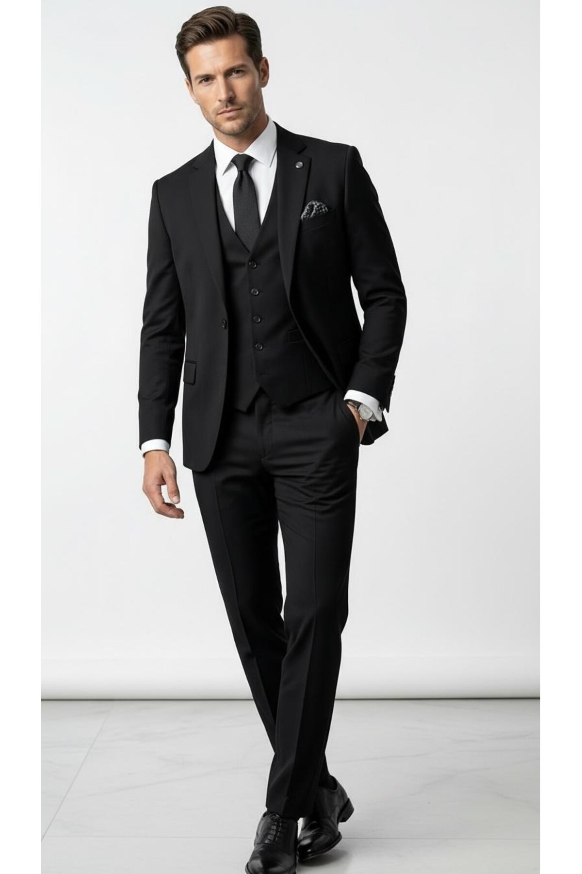 Plus Scorpion  Erkek 3 Parça Slim Fit Takım Elbise –Klasik Likralı Kumaş, Tek Düğme, Çift Yırtmaçlı Modern Kesim ( - Görsel 3