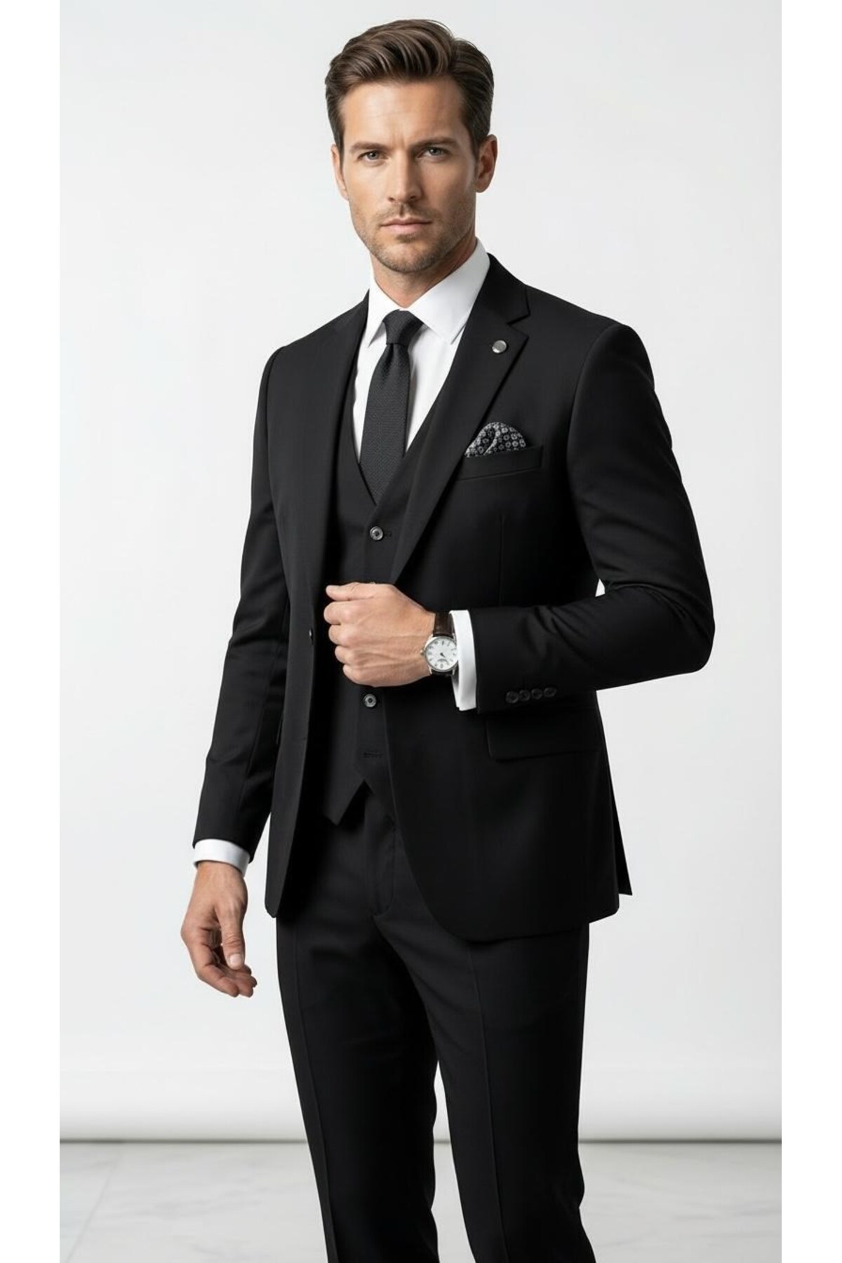 Plus Scorpion  Erkek 3 Parça Slim Fit Takım Elbise –Klasik Likralı Kumaş, Tek Düğme, Çift Yırtmaçlı Modern Kesim ( - Görsel 2