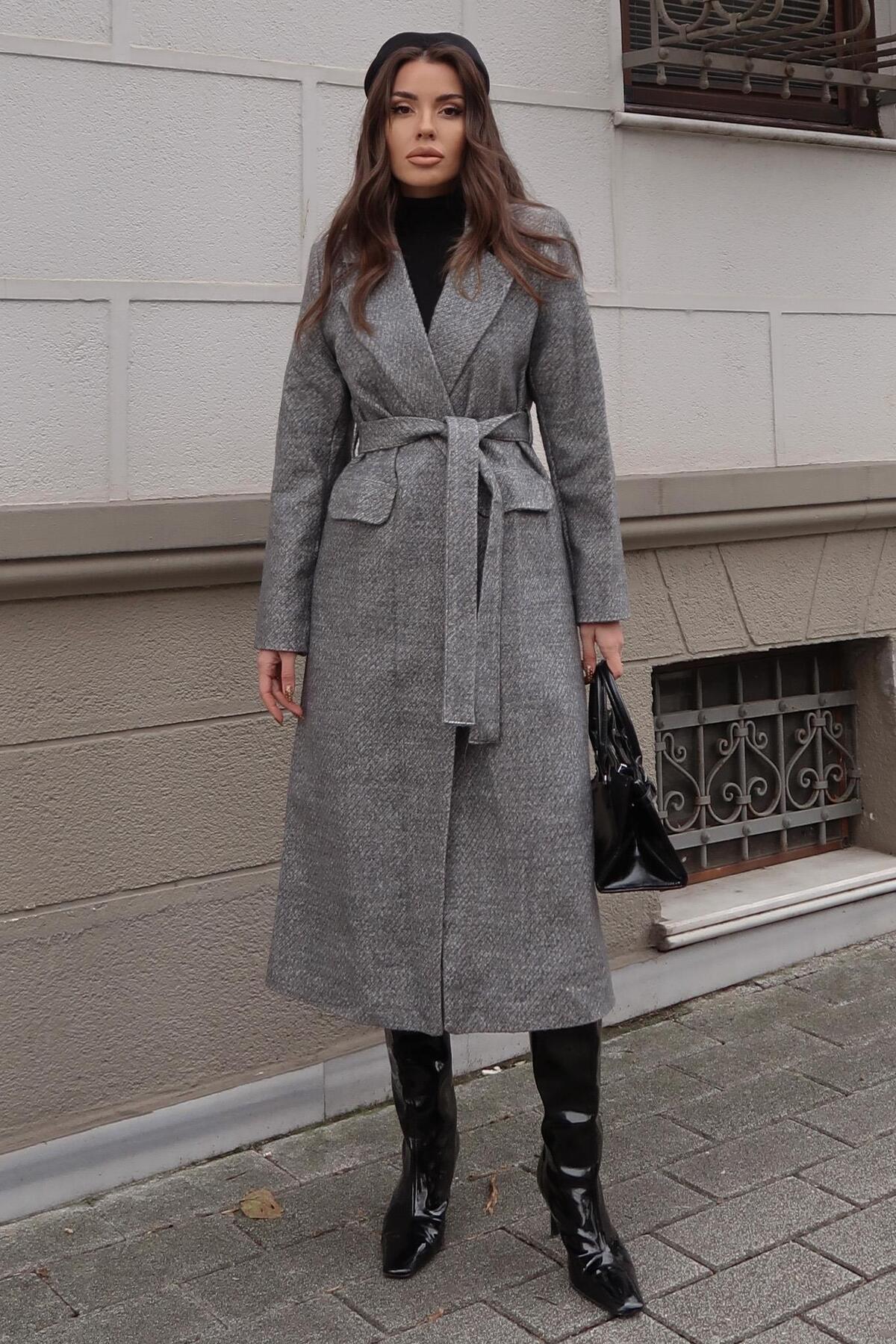 Lijuri  Kuşaklı Dokulu Kaşe Kaban 7122 - Görsel 4