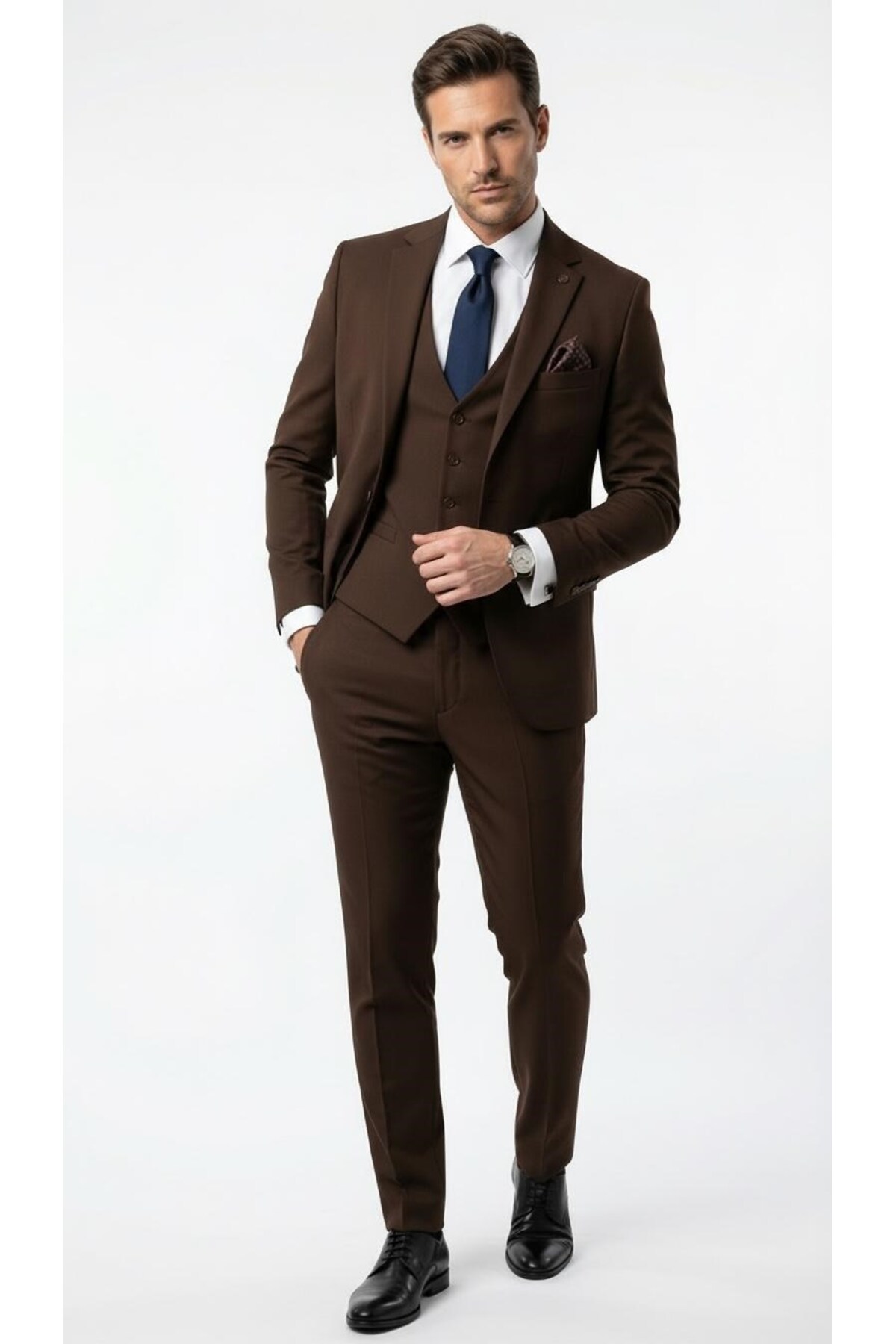 Plus Scorpion  Erkek 3 Parça Slim Fit Takım Elbise –Klasik Likralı Kumaş, Tek Düğme, Çift Yırtmaçlı Modern Kesim ( - Görsel 3