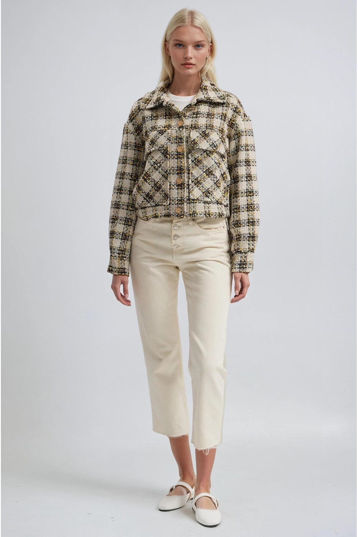 Lijuri  Ekoseli Kısa Tüvit Ceket 6184 - Görsel 2