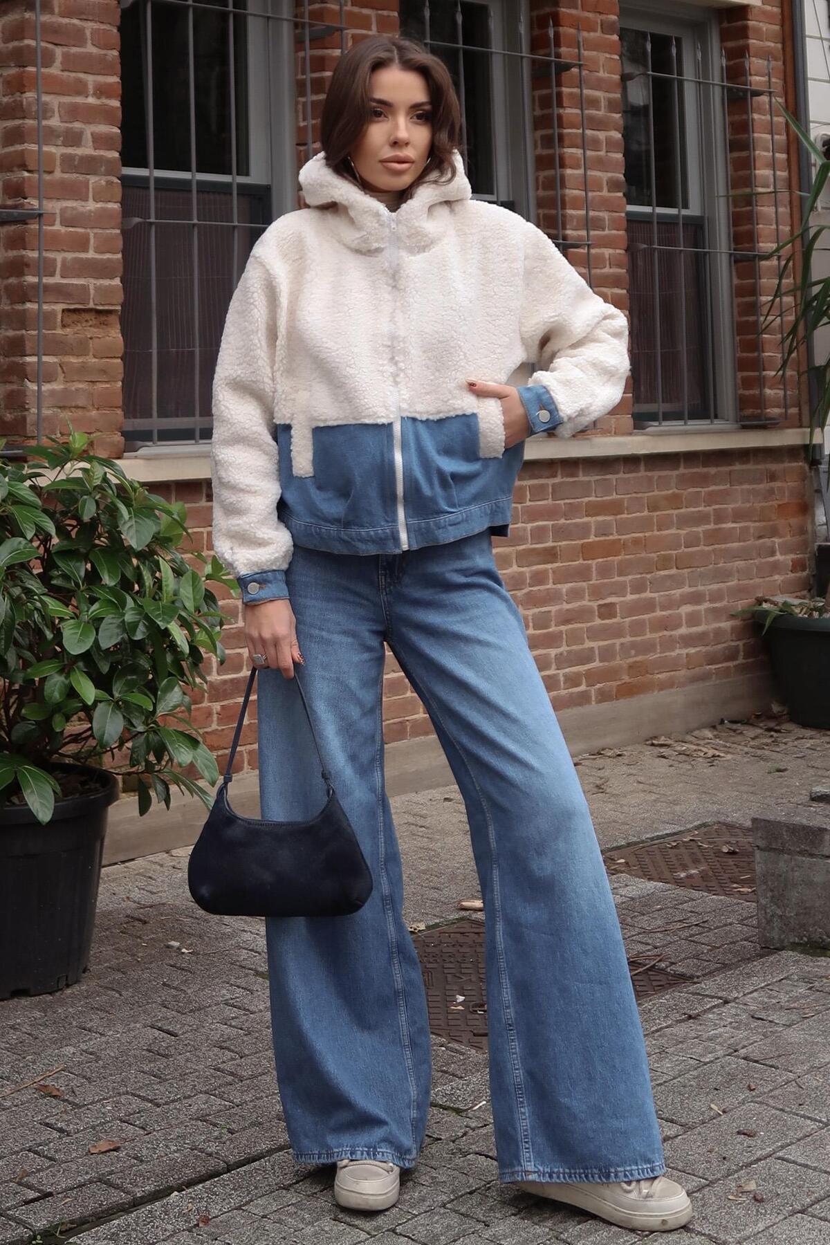 Lijuri  Kot Garnili Kapüşonlu Peluş Ceket 7119 - Görsel 3