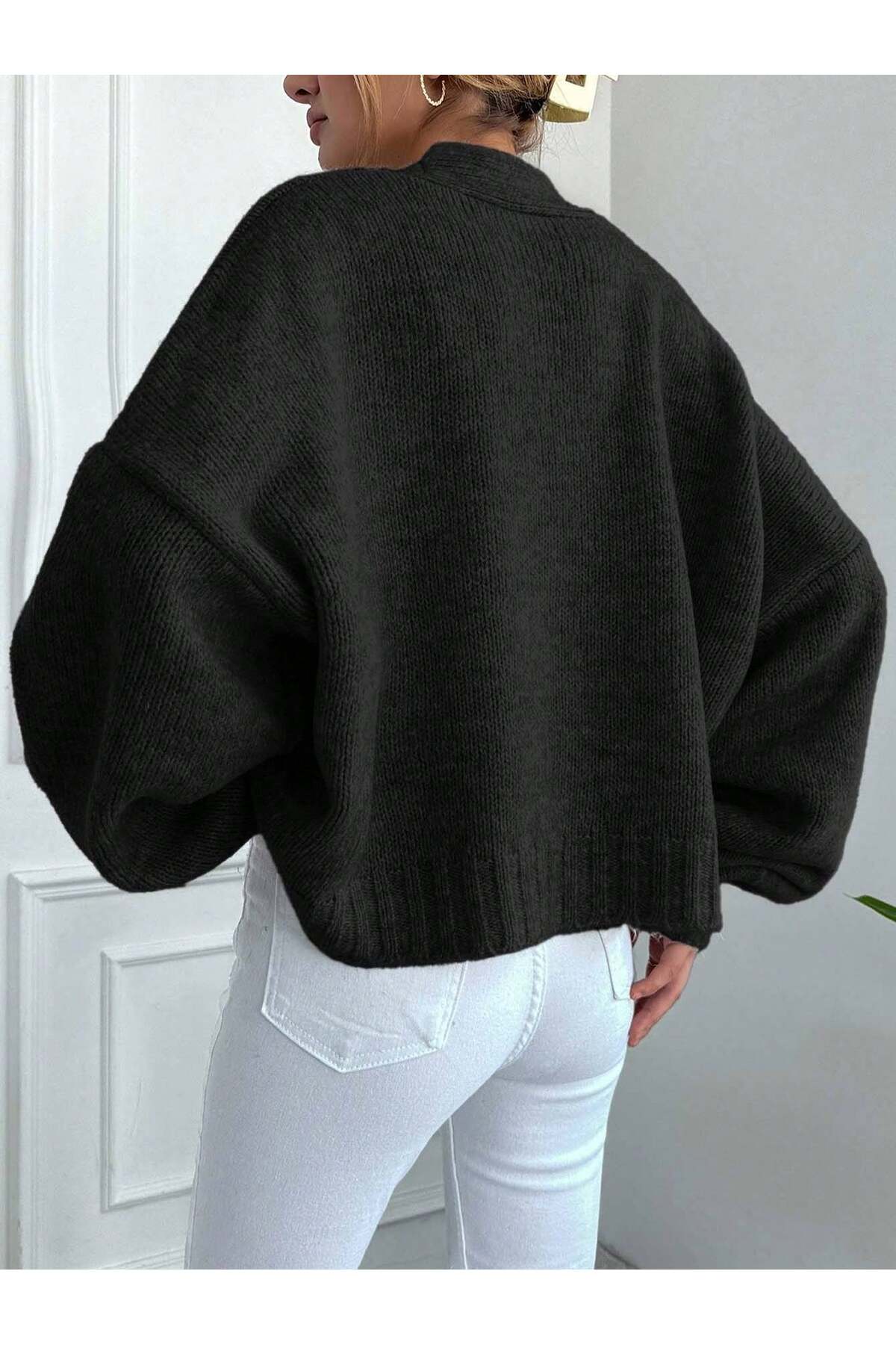 ALTINER TRİKO  KADIN SİYAH RENK OVERSİZE TRİKO HIRKA - Görsel 4