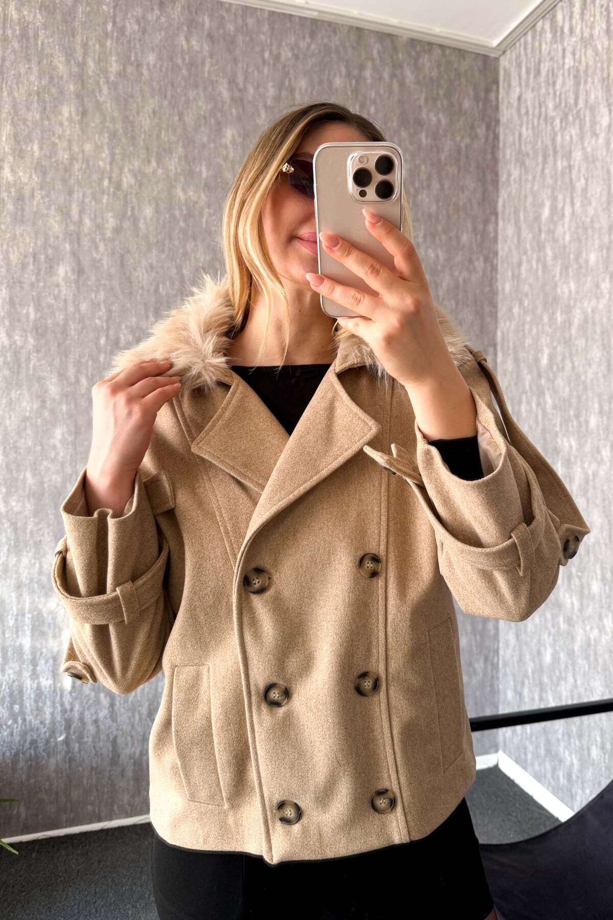 ModaPlaza  Kadın Kaşe Yaka Kürklü Mont 60560 - Görsel 6