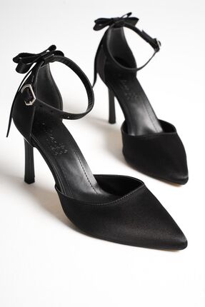 CRAFT MODA Kadın Saten İnce Topuklu Fiyonklu Bilekten Bağlamalı Sivri Burun S...