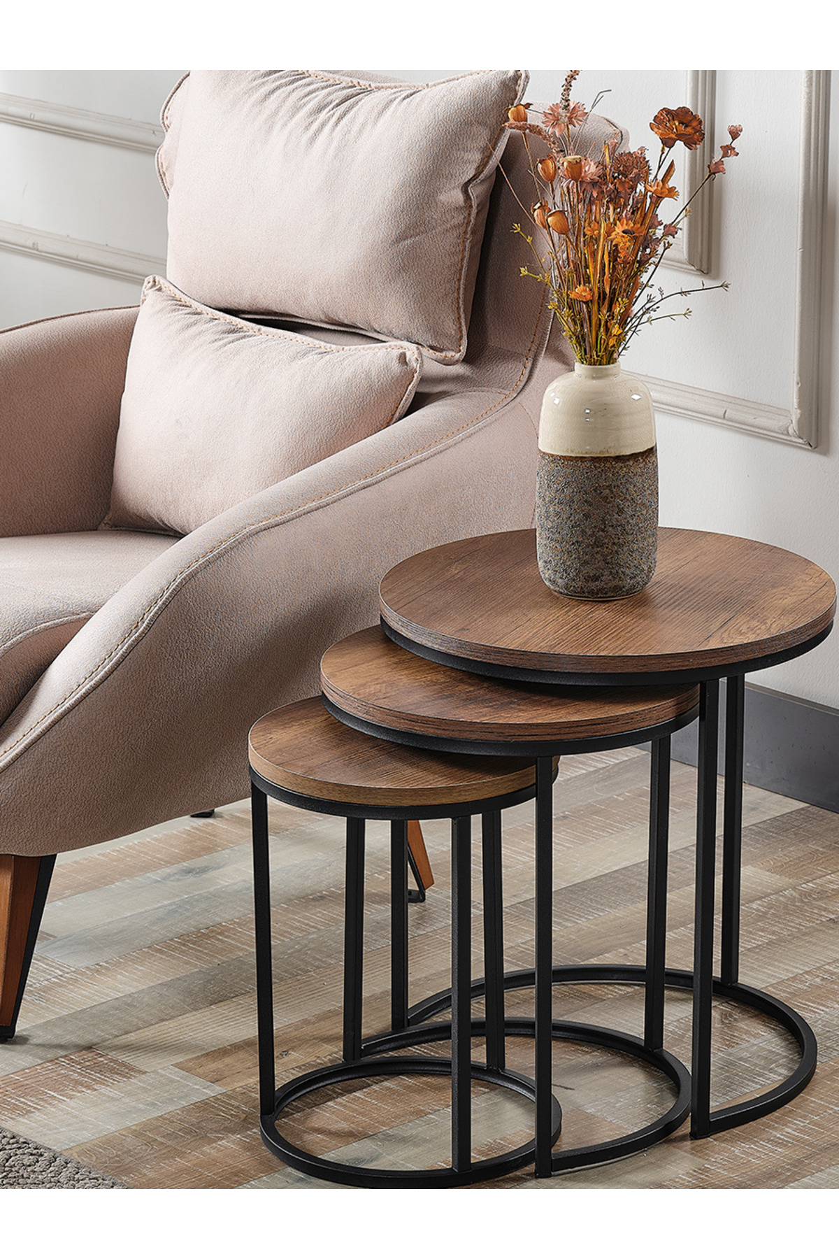 Koyu Ceviz Suntalam SİYAH METAL SEHPA zigon-sedaş-living-units-takım