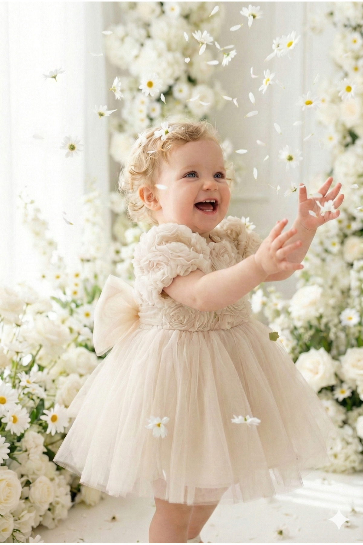 ALYRA Kız Bebek Elbise Kısa Kollu 3D Güllü Tüllü Tütü Fiyonklu Doğum Günü Parti Özel Gün Kız Çocuk Elbise fotoğrafı 5 (önizleme)