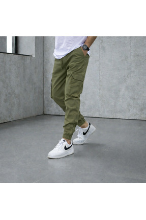 Gür Kargo Cepli Erkek Haki pantolon Bel Lastik Likralı