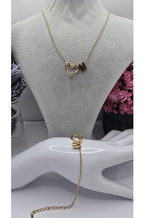 ahsenaksesuar2025 Paslanmaz Çelik -M- Harfli Kolye Bileklik Seti Altın & Gümü...