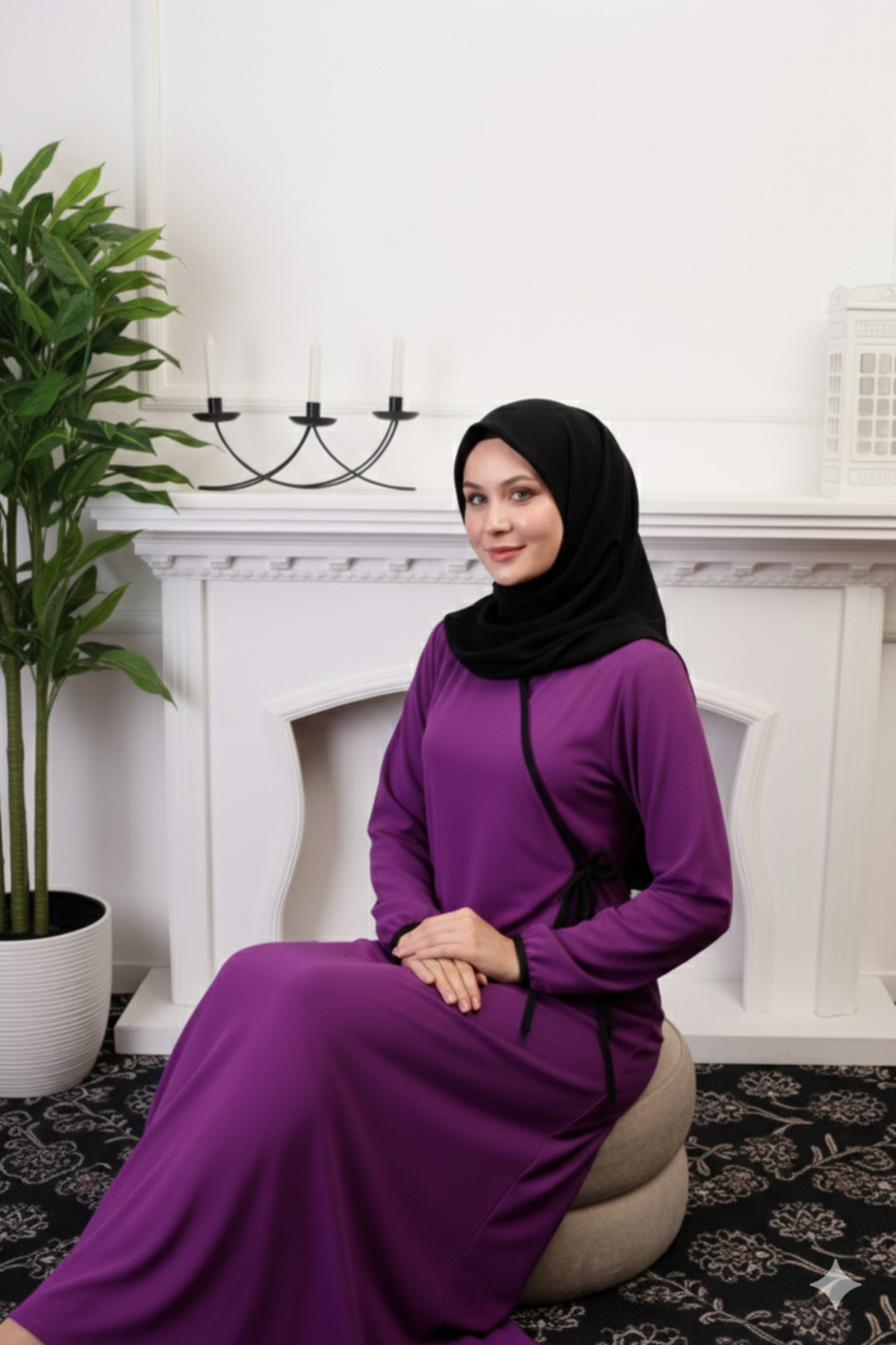 kayde  Yandan bağlamalı düz renk pratik kadın namaz elbisesi