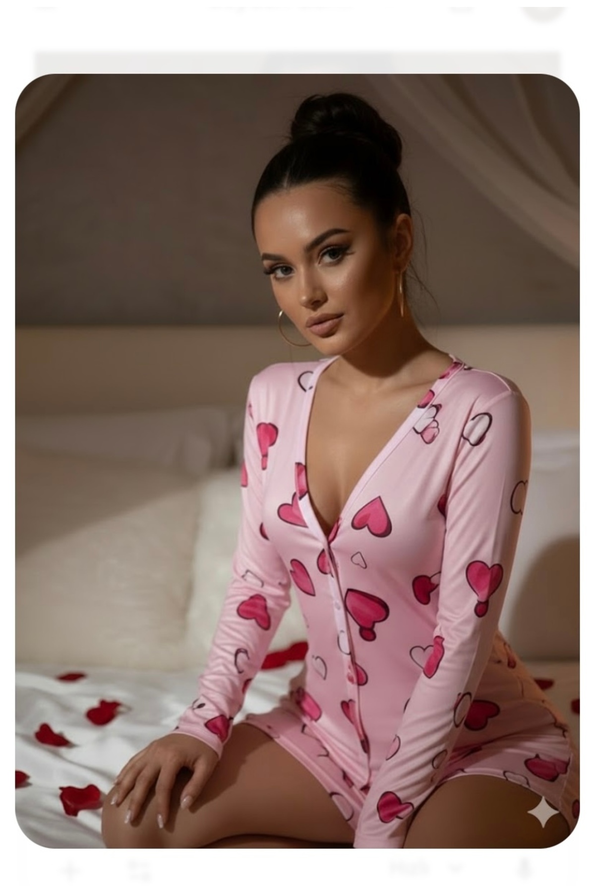 TREND DOKUNUŞ KADIN KALP DESENLİ ROMANTİK PAMUKLU ŞORTLU GECELİK UZUN KOLLU PİJAMATULUM