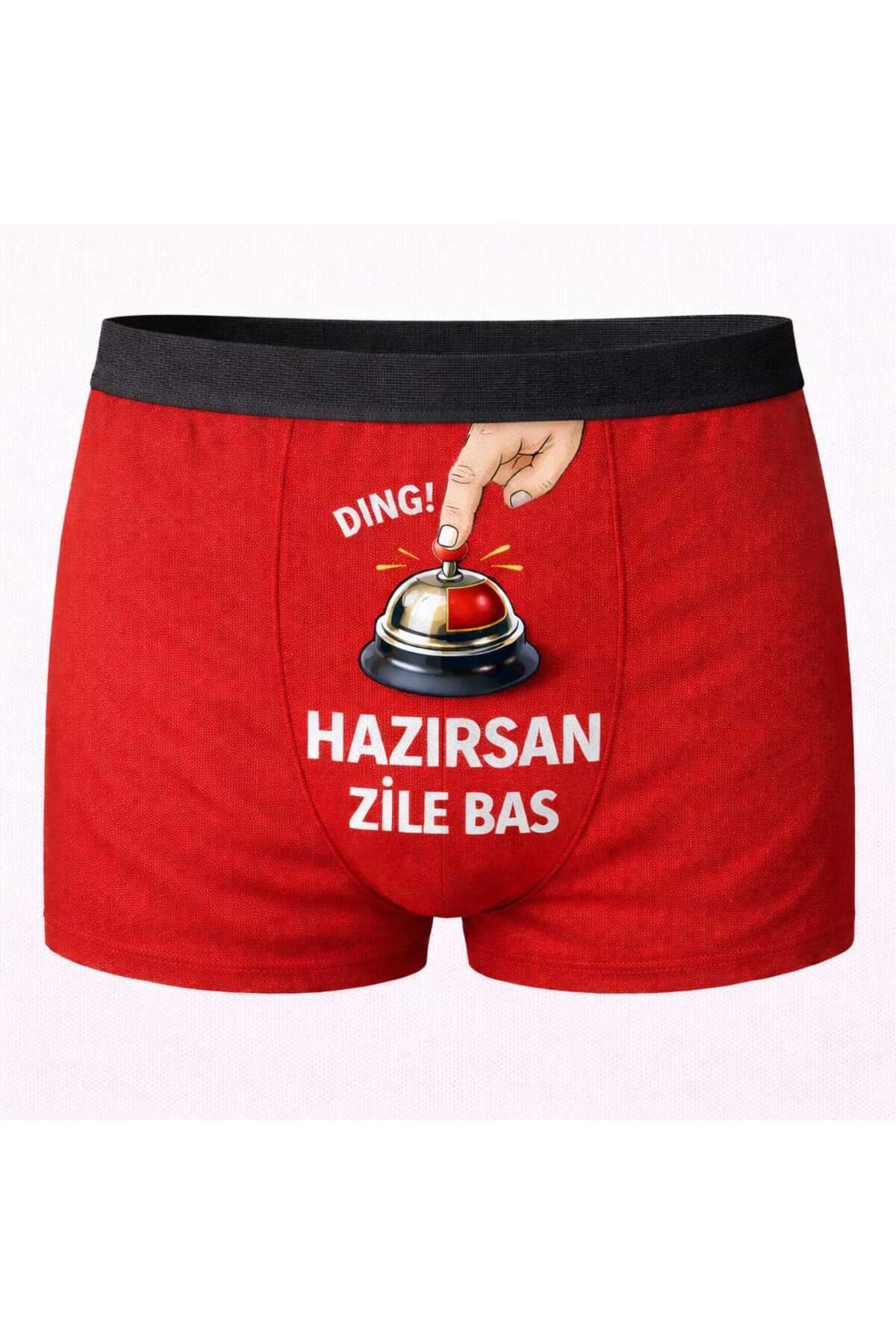 Onudabunuda Baskılı Erkek Boxer Sevgililer Günü Temalı Zil Desenli Komik Mizahi Esprili Pamuklu Likralı