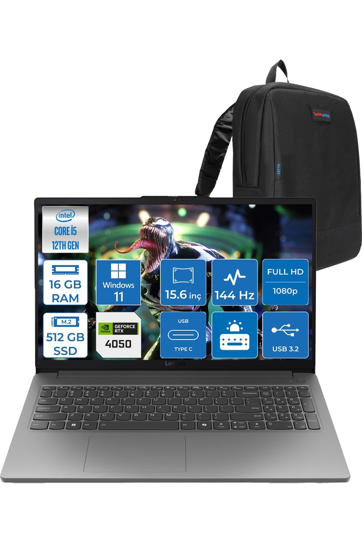 loq 15iax9e i5 12450hx 16 GB ddr5 512 GB ssd rtx4050 6 GB w11home 15 6 ips 83lk008jtrh06 zetta canta