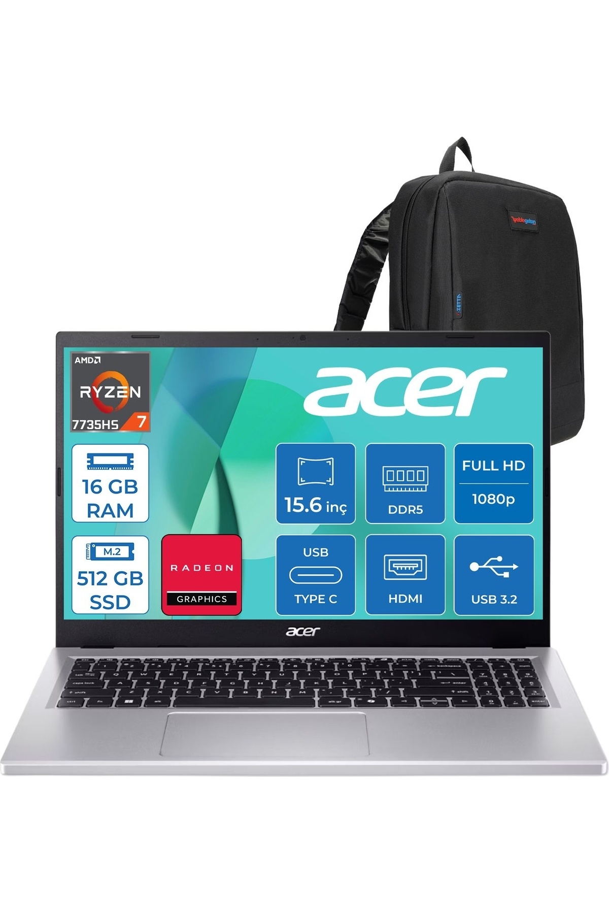 ACER Aspire Go AG15-41 Ryzen 7 7735HS 16GB 512GB SSD FDOS 15.6