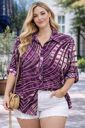 tuana zebra desen viskon büyük beden gömlek