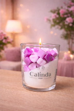 Calinda Candles Dökme Kalp Detaylı Vanilya Kokulu Renk Geçişli %100 Soya Wax ...
