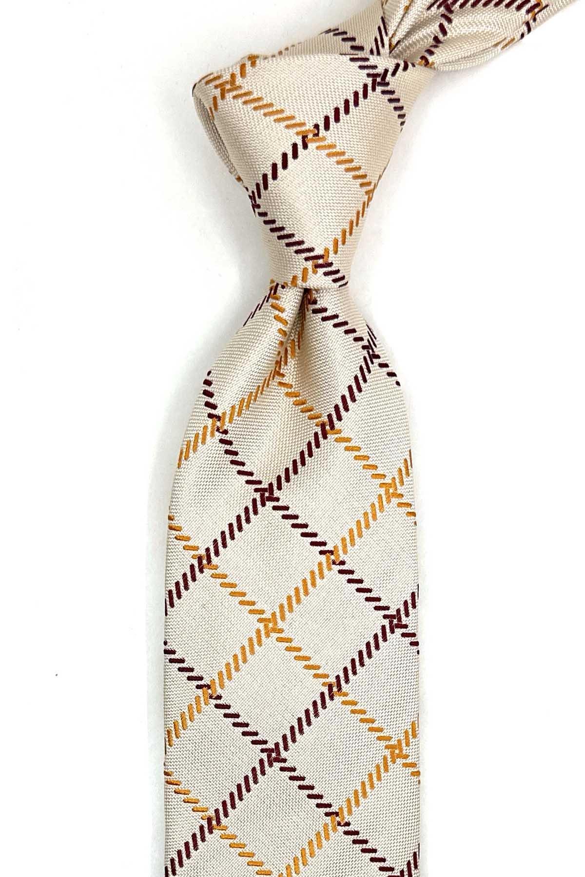  کراوات ابریشمی ایتالیایی طرح چهارخانه بژ به سبک ریپوسا IK2287