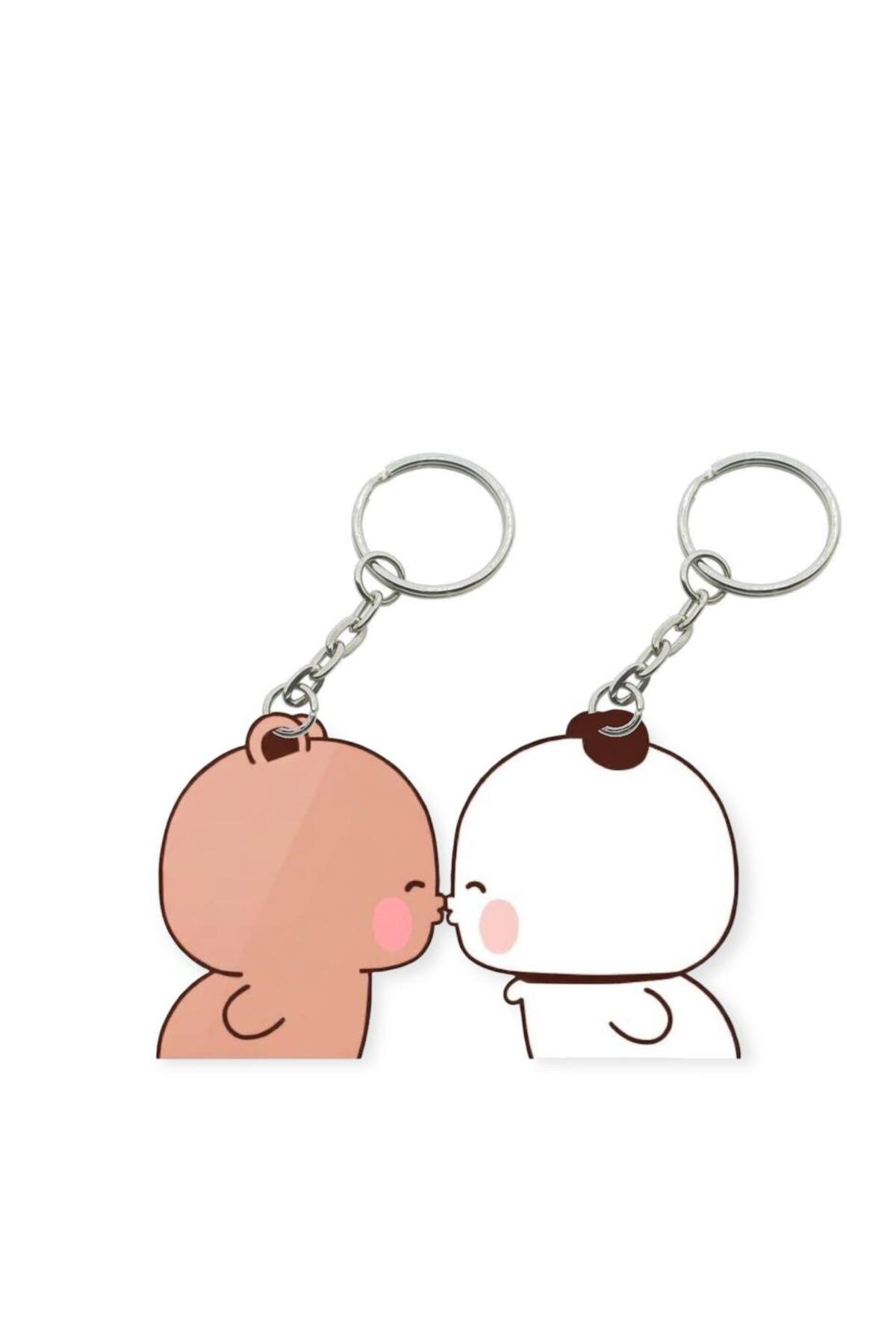 Dudu Bubu Panda Teddy Bear Couple Keychain Set Valentine Special Gift Bag Ornament Charm Valentine's Day