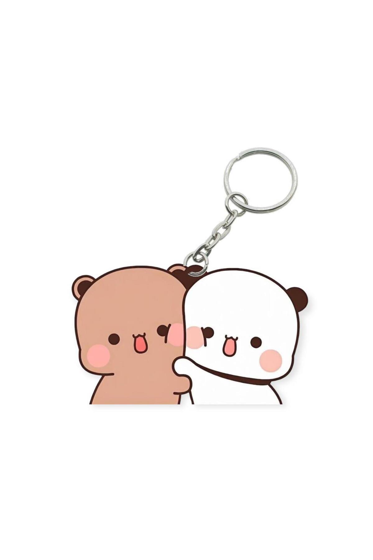 Dudu Bubu Panda Teddy Bear Couple Keychain Valentine Special Gift Bag Ornament Charm Valentine's Day