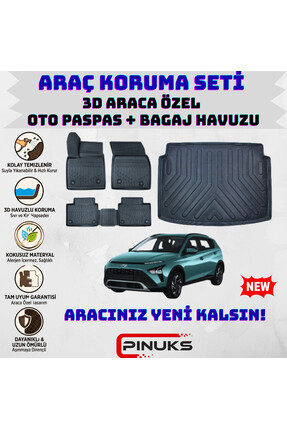 PİNUKS HYUNDAI BAYON 2025 MODEL 3D ARACA ÖZEL OTO PASPAS VE BAGAJ HAVUZU TAM ...