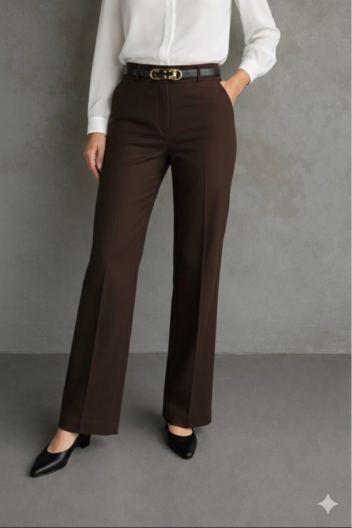 Heyya  Kadın Yüksek Bel Klasik Kahverengi Kumaş Pantolon 110 Cm Kemersizdir