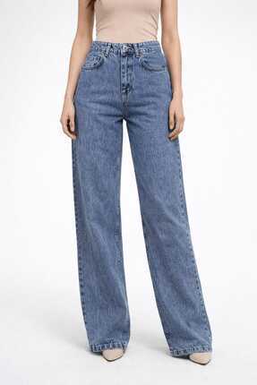 SNAEJ JEANS Snaej Mavi Yıkamalı Palazzo Jean Pantolon