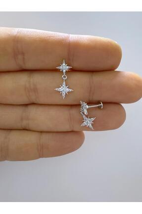 Arescollection 1 adet çelik zirkon taşlı tragus helix flat uyumlu piercing