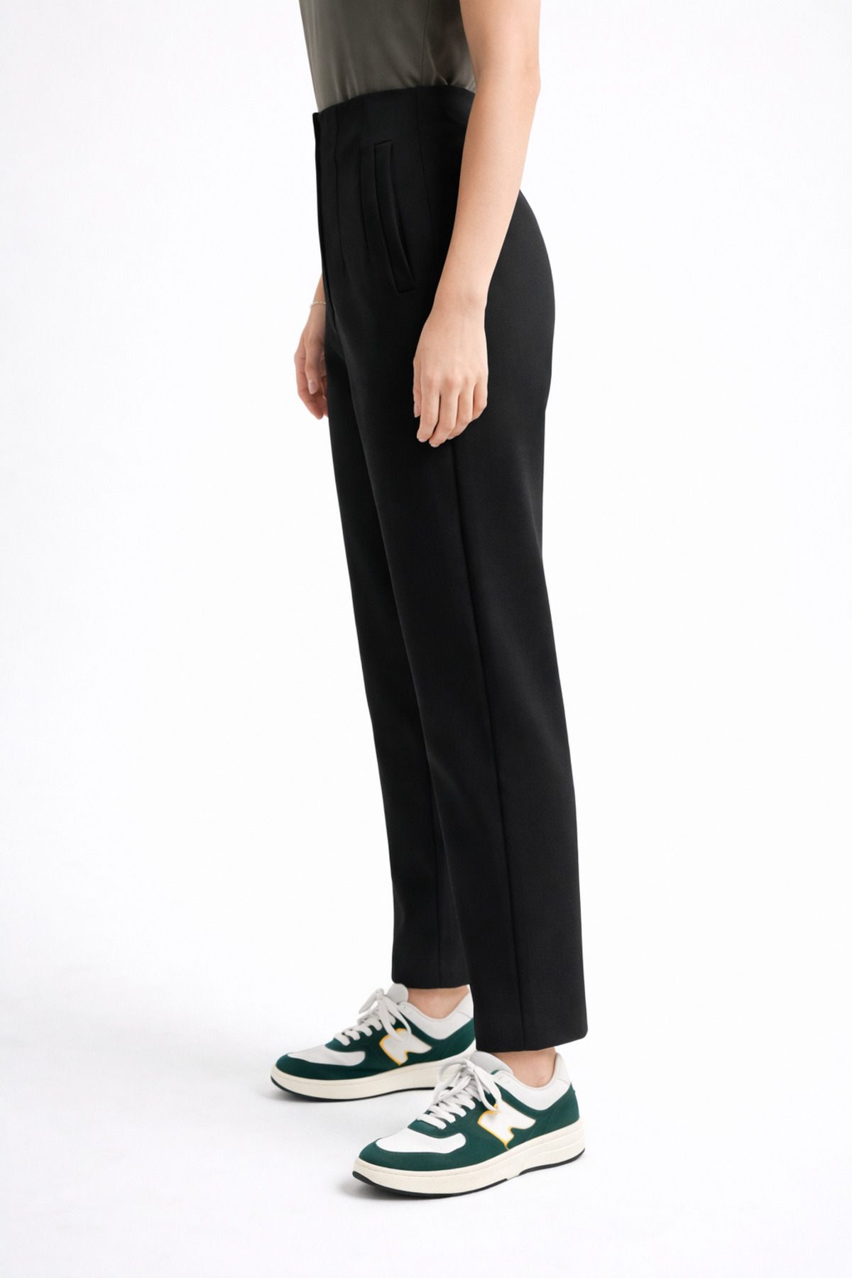 WE AND ME  Fermurarlı Yüksek Bel Dar Paça Esnek Carrot Fit Kumaş Pantolon - Görsel 6